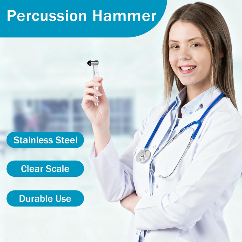 Percussion Reflex Hammer with Graduated Scale, Stainless Steel Diagnostic Tool for Neurological Examination Tendon, Muscle Tendon Knee Ankle Cutaneous Reflex Test, 5.5"L
