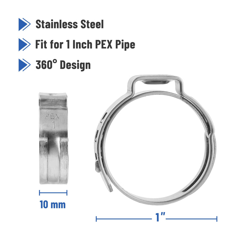Bates- PEX Cinch Clamp Rings, 1-Inch, 50 Pack, Stainless Steel, Pex Clamps, Pex Rings, 1 Pex Crimp Rings, Pex clamp, 1 inch Pex Clamps, Pex Pipe Clamps, Crimp Clamps, 1 inch Pex Crimp Rings