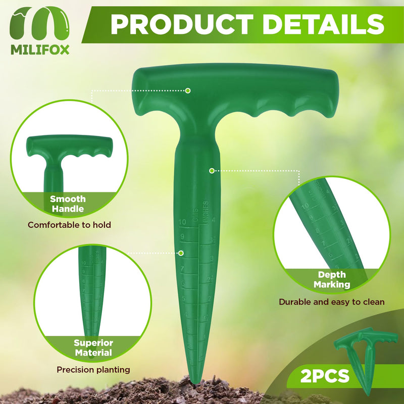 2 Pack Dibbler Gardening Tool with Measurements 6.9 inch Plastic Bulb Planting Tools with Handle Seed Dibber for Planting Bulbs Digging Gardening(Green) Green