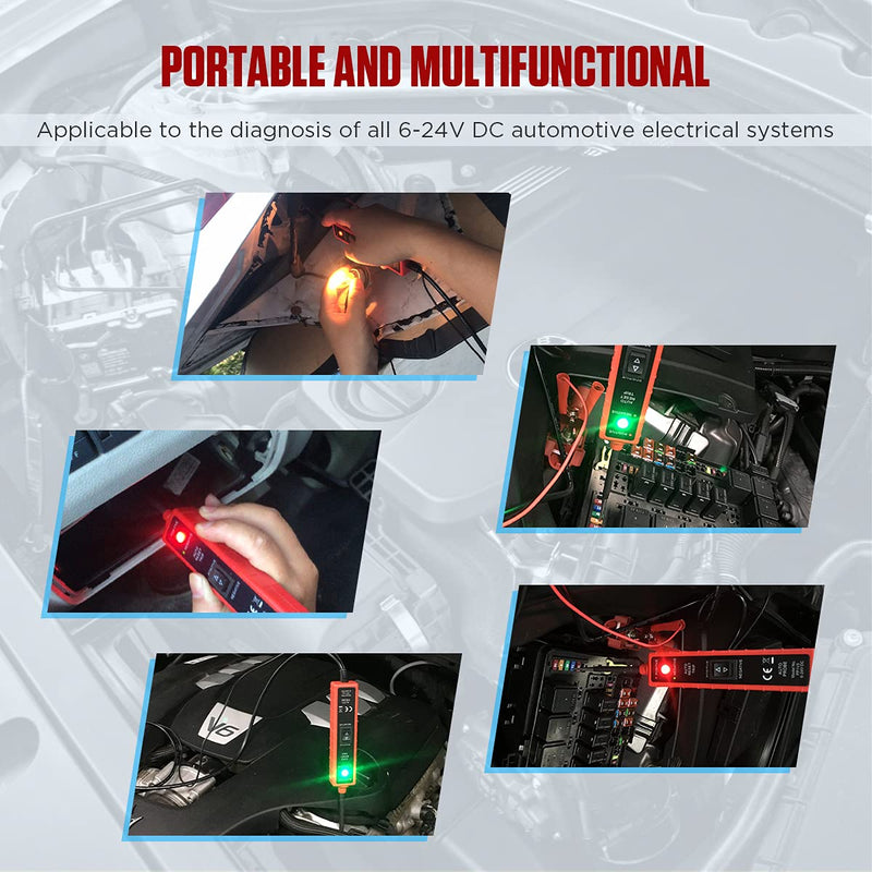 Power Circuit Probe Tester 6V-24V DC Test Light Automotive Circuit Tester Car Short Finder, 12V 12 Volt Auto Electrical Test Tool Kit, Component Activation, Polarity Identify, Overload Protection