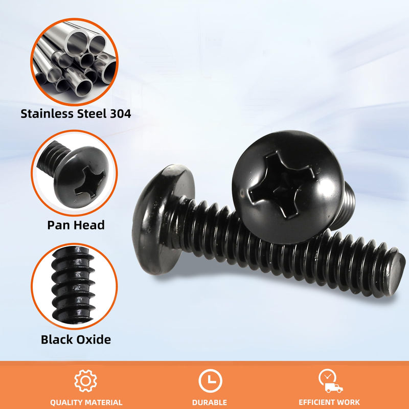 8-32 x 1 (1/4" to 3" Available) Pan Head Machine Screws, Full Thread, 304 Stainless Steel 18-8, Black Oxide, 50 PCS 8-32 x 1"