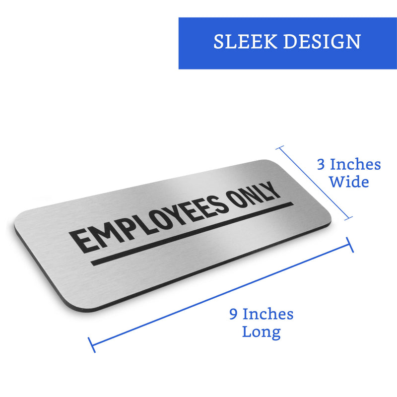Employees Only Sign (Brushed Aluminum 9 in x 3 in) - Employee Only Signs for Doors - Office Signs - Business Signage - Restaurant Sign - Letreros para Negocios 1