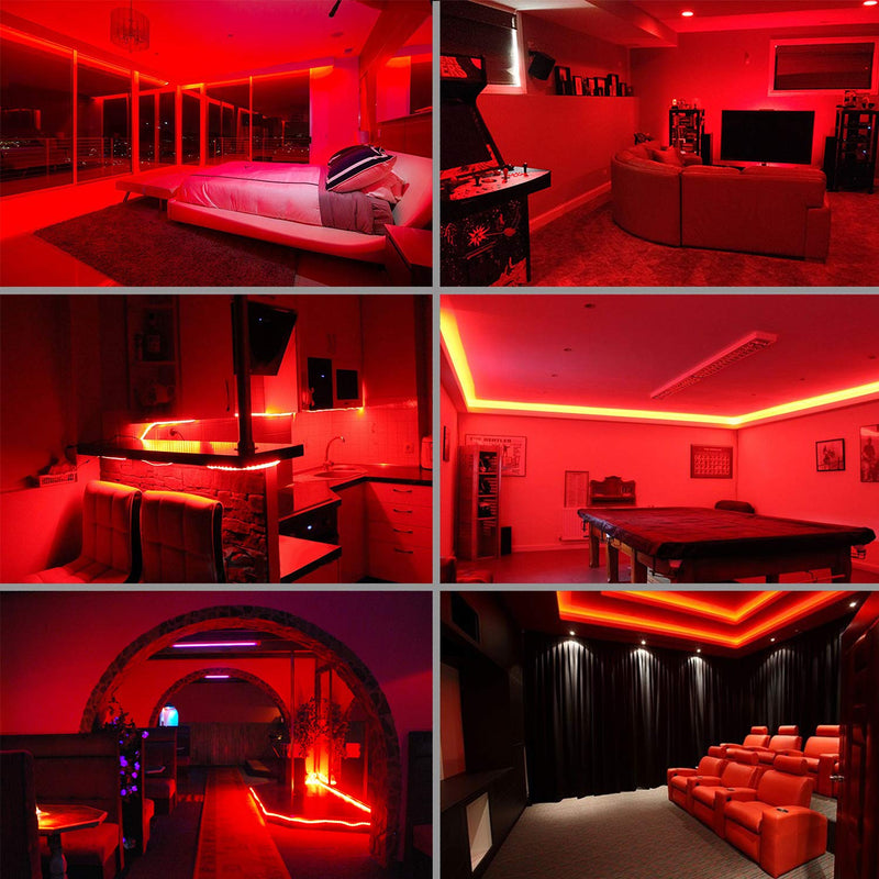 Red LED Lights, 16ft Rope Lights, Flexible and Connectable Strip Lighting, Waterproof for Indoor Outdoor Use, 360 Beam Angle, High Brightness for Home Christmas Thanksgiving Halloween Red