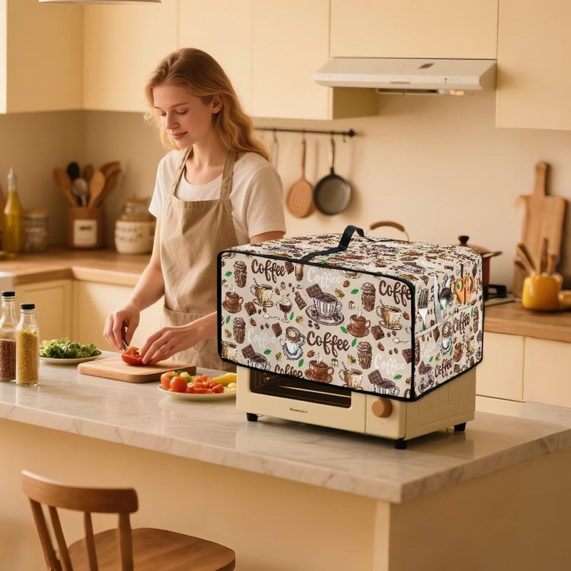 Coffee Chocolate Cake Print Toaster Oven Cover with Top Handle, Heavy Duty Dust-proof Microwave Oven Cover Compatible with Most Toasters Ovens (Medium-14.5 * 18.46 * 9 inches) M-16.1*19.71*10 inches Brown-Coffee Chocolate Cake Print