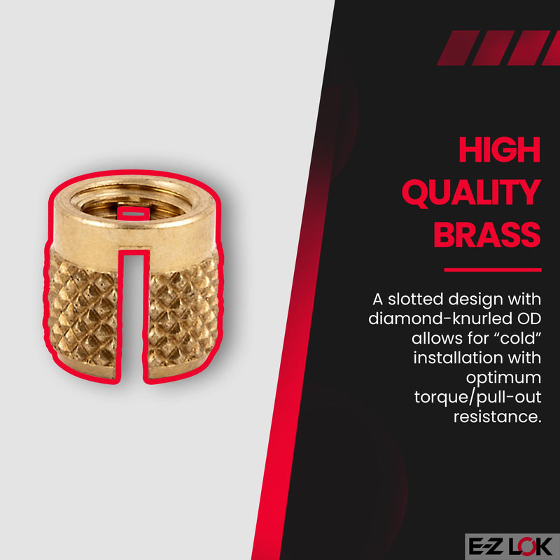 E-Z LOK Threaded Insert for Plastic Flush Brass Thread Inserts 10-32 Pack of 100 10-32 (Pack of 100)