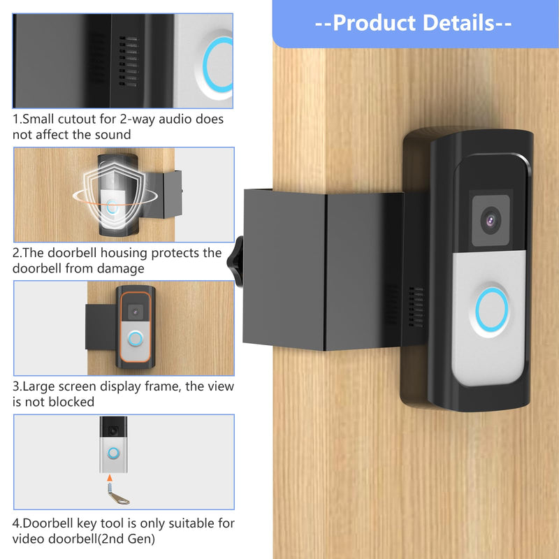 Anti-Theft Ring Video Doorbell Mount, No Drilling Ring Door Mount Compatible with Ring Video Doorbell (2024)/Battery Doorbell Plus/Pro/(2020 Release) for Houses, Not Block Doorbell Sensor(Black)