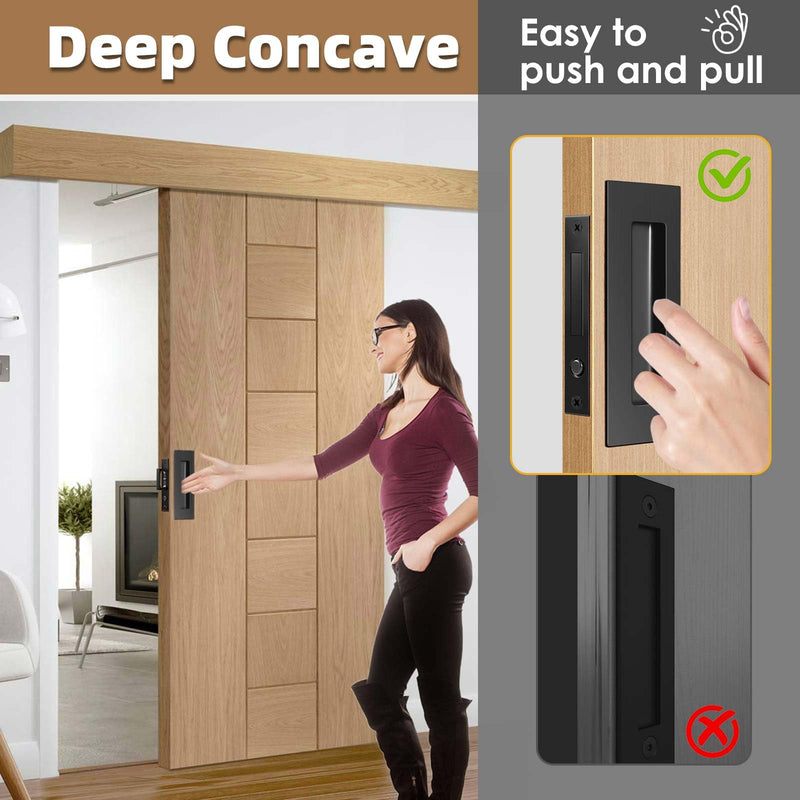 6-Inch Pocket Door Hardware Set - Complete 304 Stainless Steel Kit with Pop-Out Ring Pocket Door Handle, Edge Pull,Door Thickness Minimum 1 7/14 inches Black