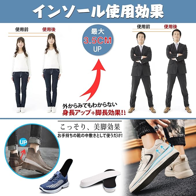 Kozzim Secret Insole, Shock Absorbing, Height Up, 3 Sizes to Choose from [0.6 / 1.0 / 1.0 / 1.4 / 1.4 inches (1.5 / 2.5 / 3.5 cm) - NewNest Australia