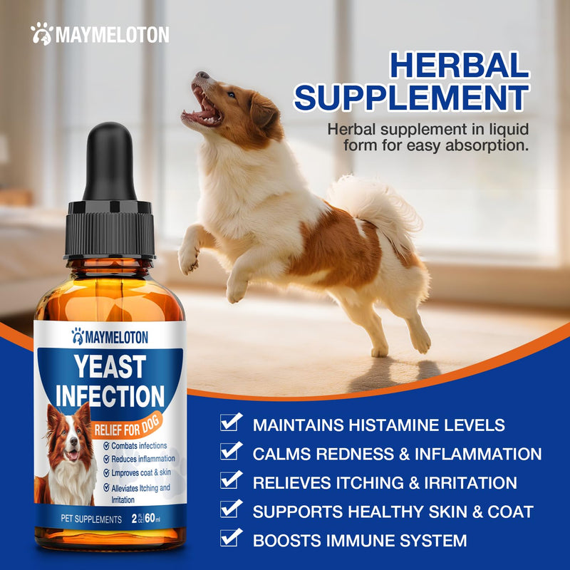 Yeast Infection Treatment for Dogs, Dog Ear Infection Treatment, Soothe Ear & Paw Discomfort, Ease Irritation & Inflammation, Aid Pet Skin Allergy, Bacon Flavor 60ml Dog Itch Relief Supplement 1 Pack