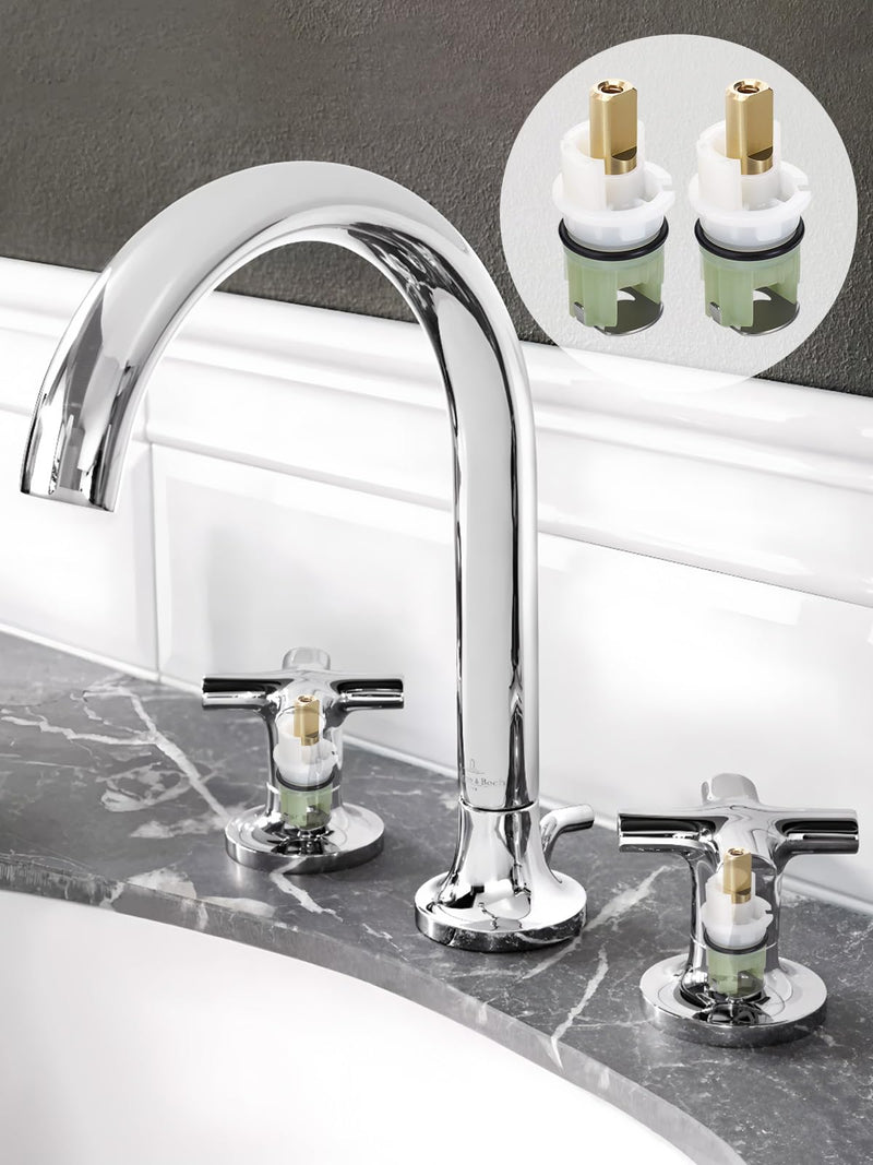 RP25513 Faucet Repair Kit – Compatible with Delta 3-Hole, 2-Handle Series, Includes RP24096 Cartridge, RP4993 Seat & Spring, RP24097 1/4 Turn Stop (2-Pack)