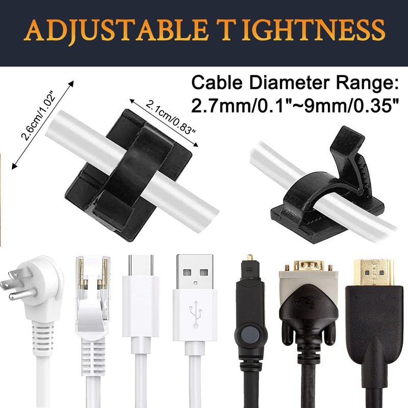 SOULWIT 50Pcs Adjustable Cable Management Clips, Adhesive Organizers Sticky Wire Clips Cord Holder for TV PC Ethernet Under Desk Wall Home Office 0.83"X1.02"