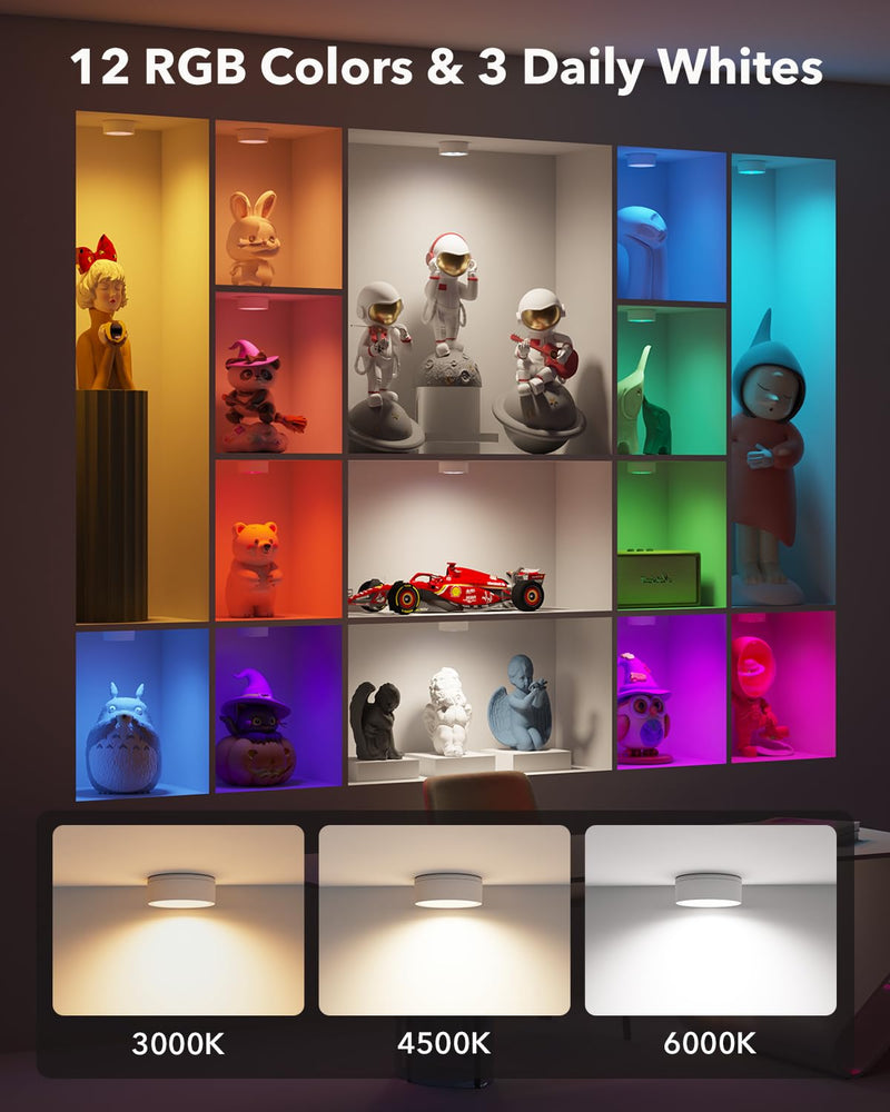 Rechargeable Puck Lights with Remote Control, 2400mAh Battery Powered LED Tap Light Push Lights Stick On for Closet USB Display Shelf Light Magnetic Under Cabinet Press Button Lighting for Classroom 3000K/4500K/6000K 6 Pcs