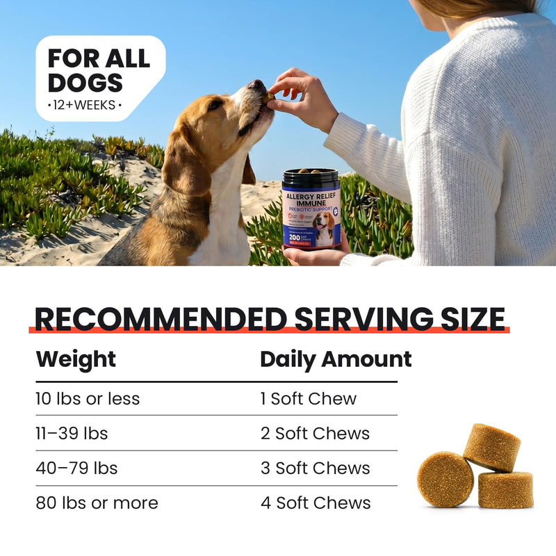 Dog Allergy Chews 200 Ct - Itch Relief for Dogs Immune Support with Colostrum Probiotics & Omega 3 - Seasonal Allergies Anti-Itch Skin & Coat Supplement, Itchy Skin & Paw Relief Bites - Chicken Flavor