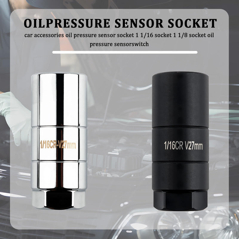 Oil Pressure Sensor Socket,Hexagonal Drive-27mm Socket for Removing Oil Sending Unit,Heavy Duty Chrome Molybdenum Steel 1 1/16 Sockets Fits 3/8"Drive,1 1/8"Hex Wrench (Black) Black