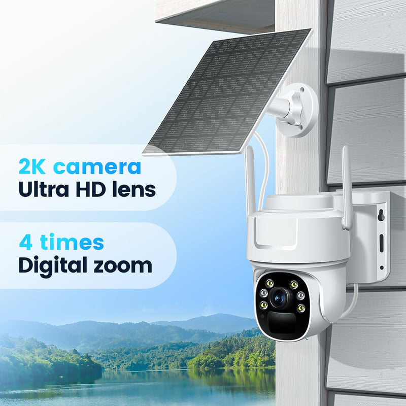 4G LTE Cellular Security Camera Wireless No WiFi Needed Solar-Powered Wireless Outdoor Security Camera with PIR Motion Sensor, 2K HD Night Vision, Remote Access, 2-Way Audio, Pan and Tilt