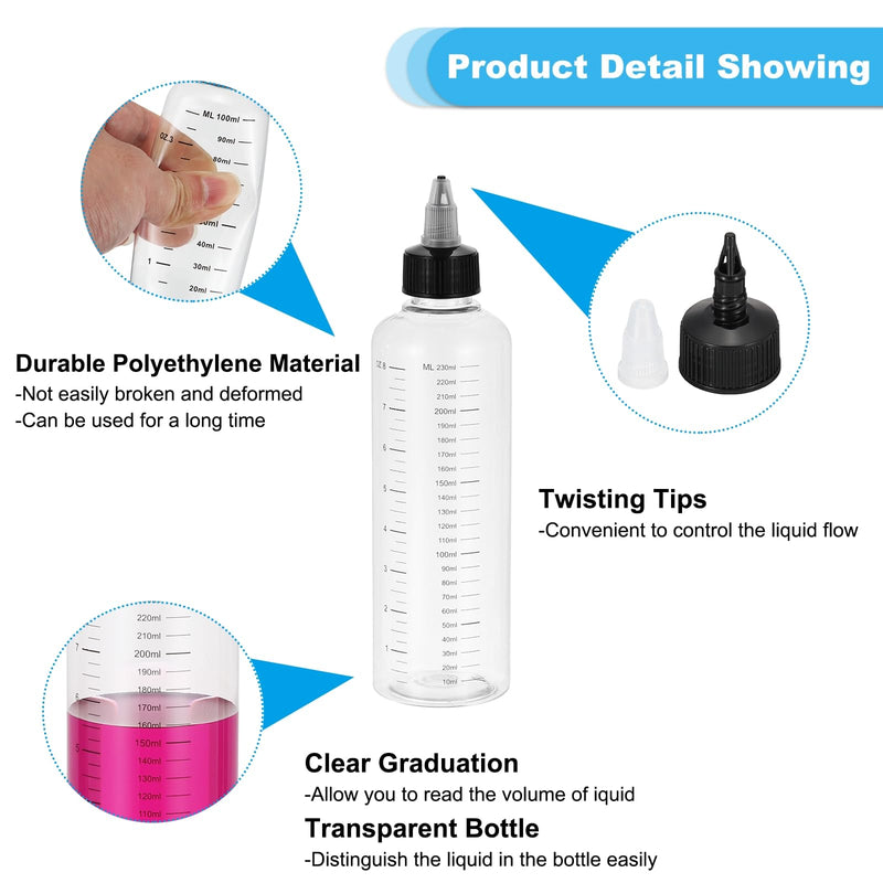 PATIKIL 8.5oz(250ml) Plastic Dispensing Bottle, 15Pcs Squeeze Graduated Empty Bottles with Black Twist Cap for Liquids, Inks, Oils, Sauces, Arts and Crafts, Transparent Clear Black 8.5oz(250ml)