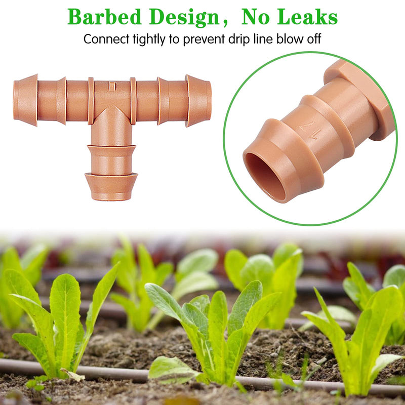 Drip Irrigation Barbed Tee：30 Pack Drip Irrigation Tee Parts Fits for 1/2 Inch Drip Irrigation Tubing 17mm 0.600" ID Tee Connectors for Patio Lawn Garden 30 Pack Tee