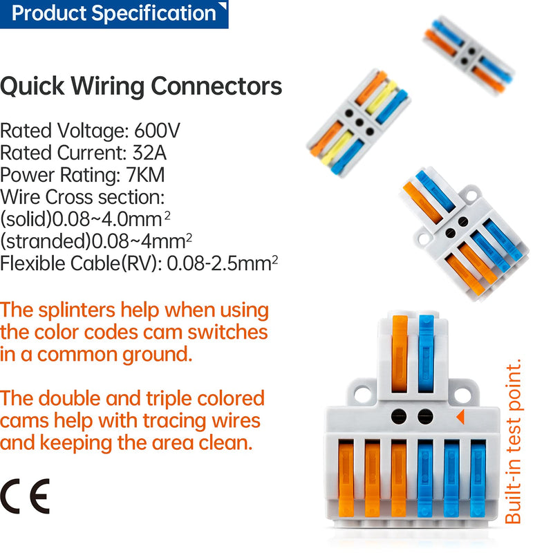 GKEEMARS 65 Pcs Compact Splicing Wire Connectors Assortment Pack, Quick Wiring Connector for AWG 28-12