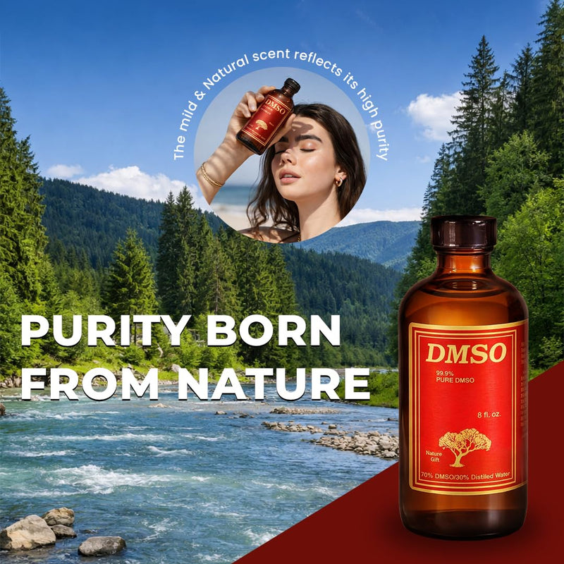 DMSO Pharmaceutical Grade 99.9% (Dimethyl Sulfoxide) - 70% DM SO Solution with 30% Distilled Water, High Purity Dmso Liquid 99.9 Pure with 8oz Glass Bottle