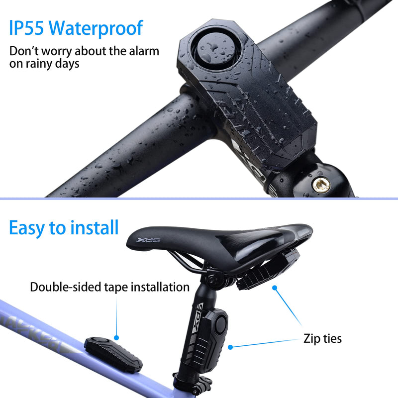 Bike Alarms for Ebikes, 2Pcs Wireless Bike Alarm with Remote, Anti-Theft Bicycle Motorcycle Alarm Wireless Security Vibration Motion Sensor Alarms, IP65 Waterproof Super Loud 113dB 2PK SF22R