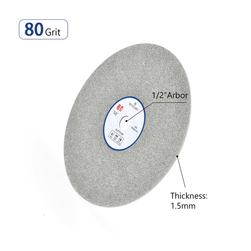 SCOTTCHEN Diamond Flat Lap Wheel 6" x 1/2" Arbor Grinding Sanding Disc Lapping Polishing Disc-80 Grit 80 Grit