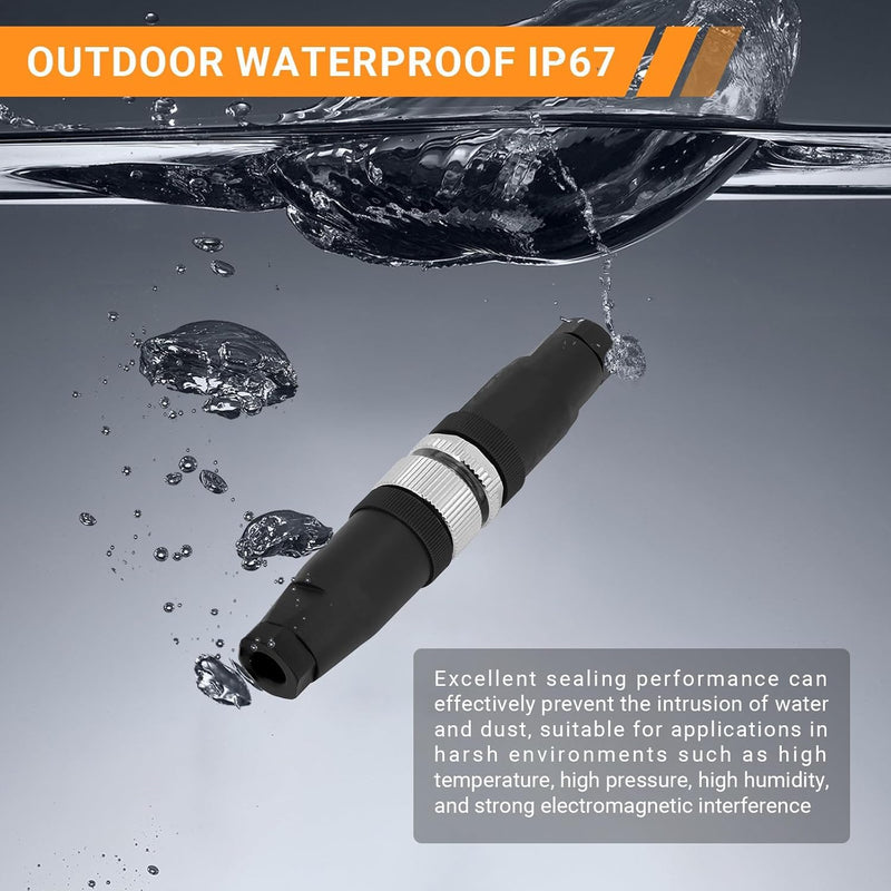 10pcs M12 4 Pin Connector Field Wireable A Code Straight Male Plug Non-Shield 12mm Industrial Circular Connector, Outdoor Waterproof IP67 10