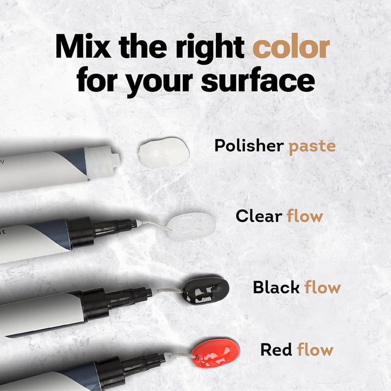 UBA Tuba & Black Stone Repair DIY Kit (Red, Black & Clear Color) - Ideal as Granite Repair Kit I Works Great as Quartz Countertop Repair Kit I Also for Ceramic, Tile and Porcelain Repair Kit red, black & clear
