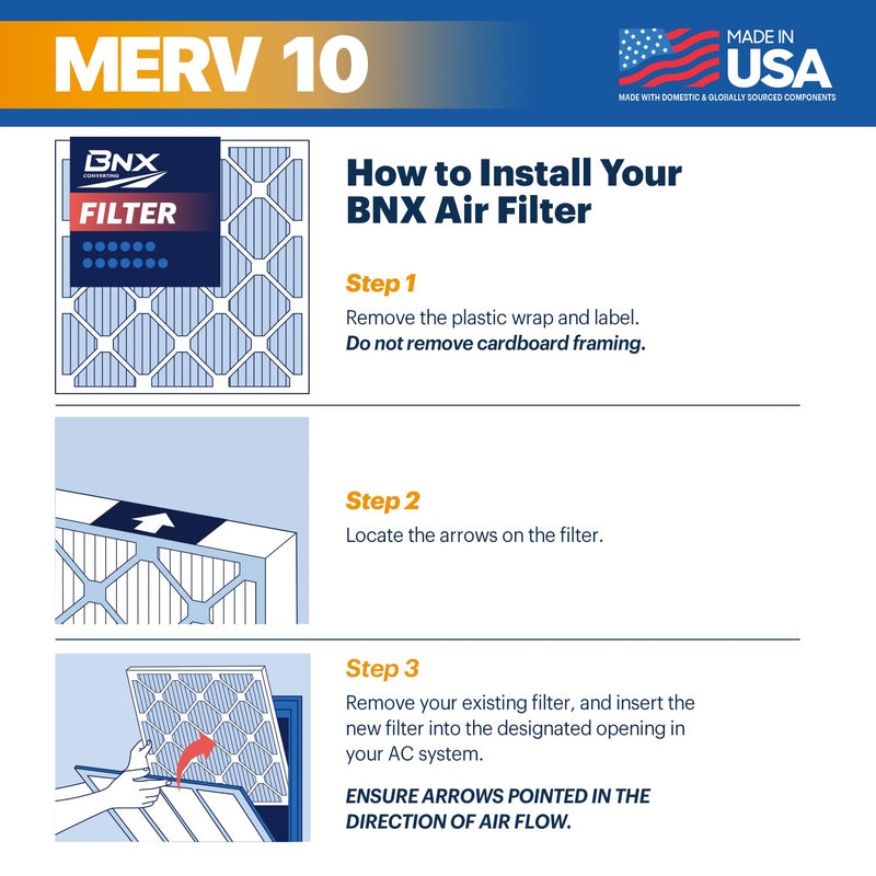BNX TruFilter 20x23x1 MERV 10 (4-Pack) AC Furnace Air Filter - MADE IN USA - Pleated Air Conditioner HVAC AC Furnace Filters - Removes Odor, Mold, Bacteria, Smoke 20x23x1 4-Pack