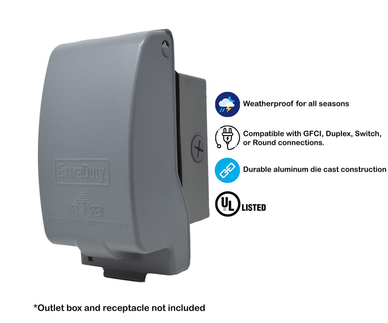 Sealproof 1-Gang Vertical Metal Weatherproof Lockable While in Use Outdoor Outlet Receptacle Cover, 7-in-1 Configurations