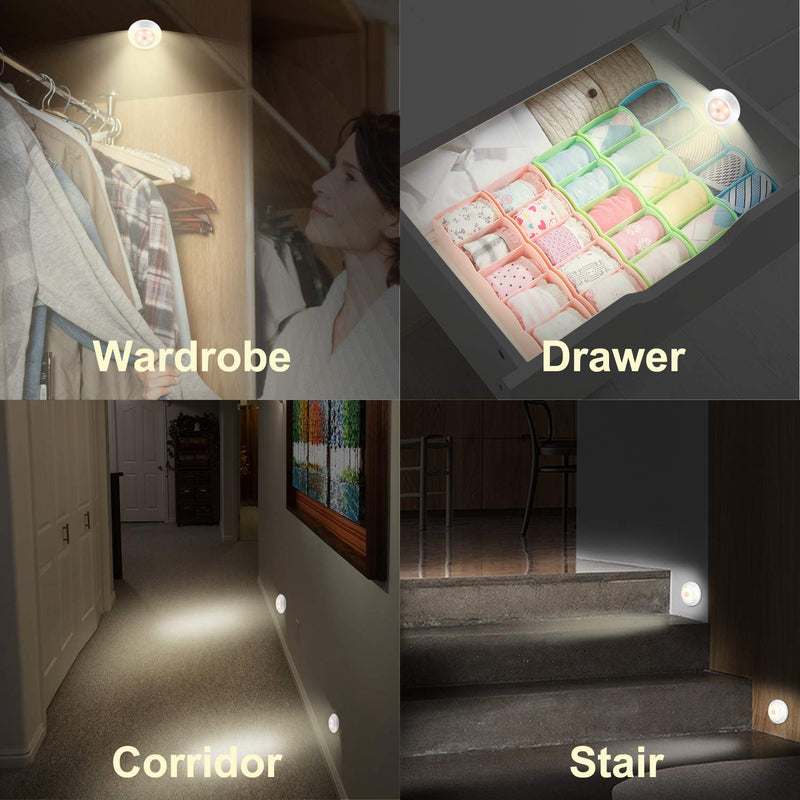 HONWELL Motion Sensor Light, Wireless Battery Powered Warm White Motion Sensor Lights, Stick Closet Lights, Safe LED Stair Lights, Wall Lights for Hallway, Motion Activated Step Lights (4Pack)