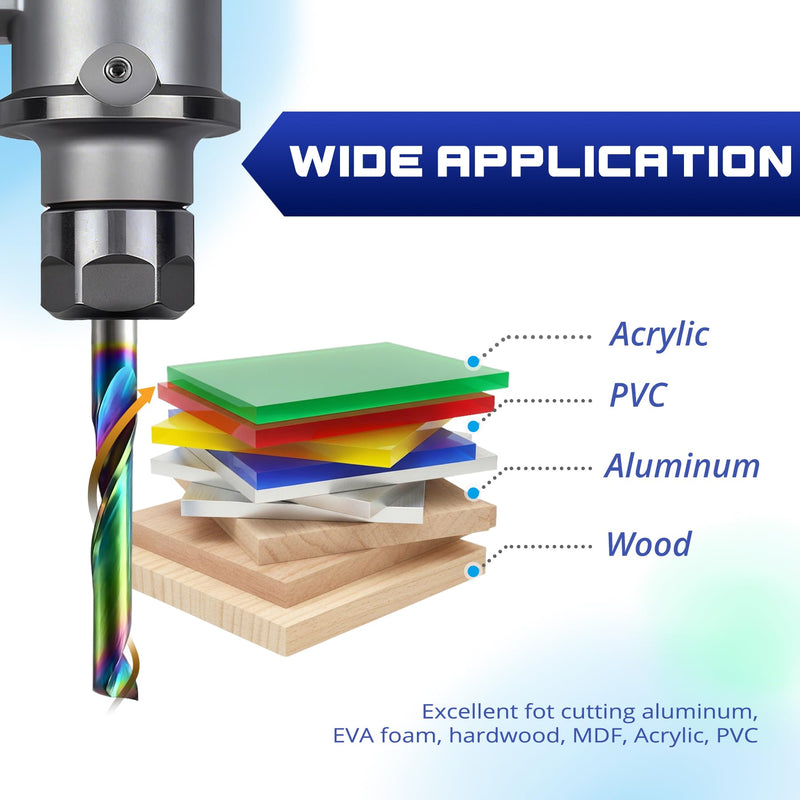 O Flute CNC Router Bits with DLC Coating, 1/8 Inch Shank Single Flute Spiral End Mill, Solid Carbide Up-Cut Milling Cutters for Aluminium, Acrylic, PVC, Plastic, Wood and MDF (Pack of 10)