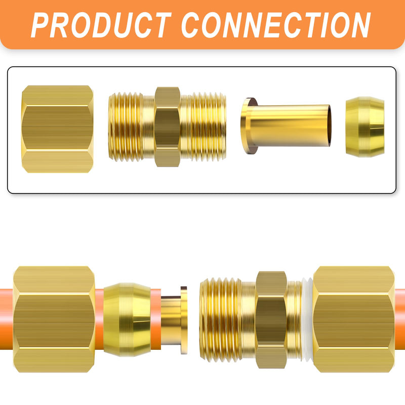 GASHER 20PCS Brass 1/4" Compression Fitting, Brass Compression Nut 1/4" OD(Compression Nut) 20