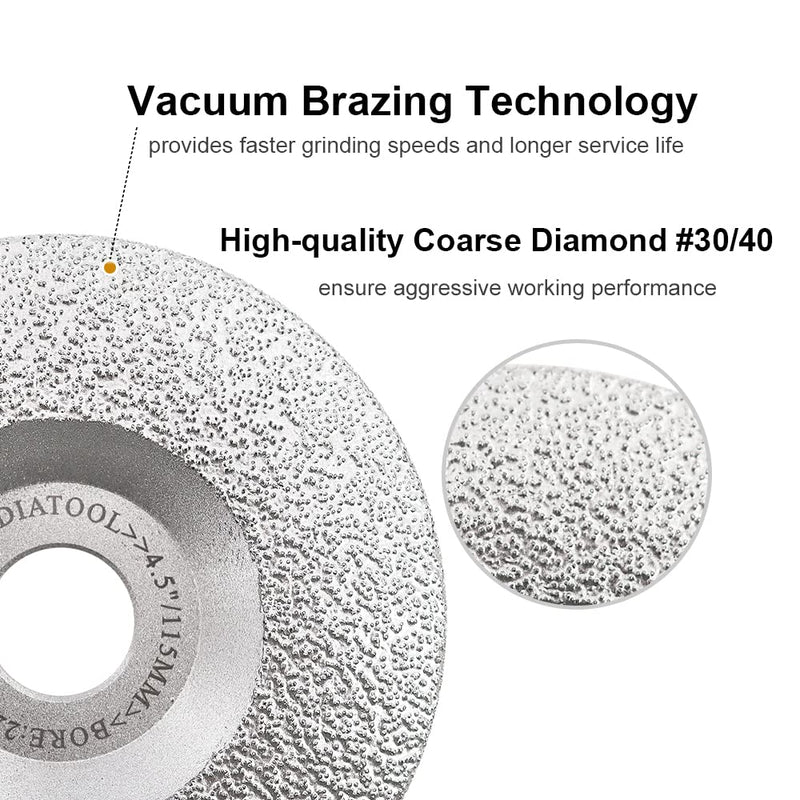 SHDIATOOL Diamond Grinding Cup Wheel 4-1/2 Inch for Granite Marble Iron Steel Masonry Convex Vacuum Brazed Grinding Disc Fits 7/8 Inch Arbor 115mm 115mm(4-1/2 In.)