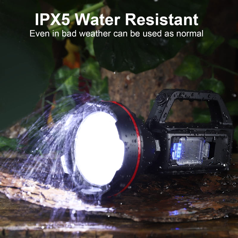 Rechargeable Spotlight Flashlight, High Lumens Handheld Spotlight,LED Searchlight with Shoulder Strap and USB Output for During Hurricane,Emergency, Storms,Hunting , Hiking, Camping(Black Pack of 2) Black2