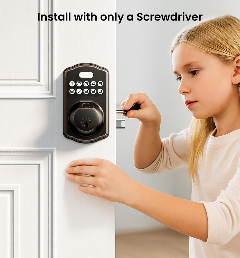 Veise Fingerprint Door Lock, Keyless Entry, Auto Lock, Electronic Keypad Deadbolt for Front Door, Biometric, Anti-Peeking Password, Easy Install, Oil Rubbed Bronze Traditional