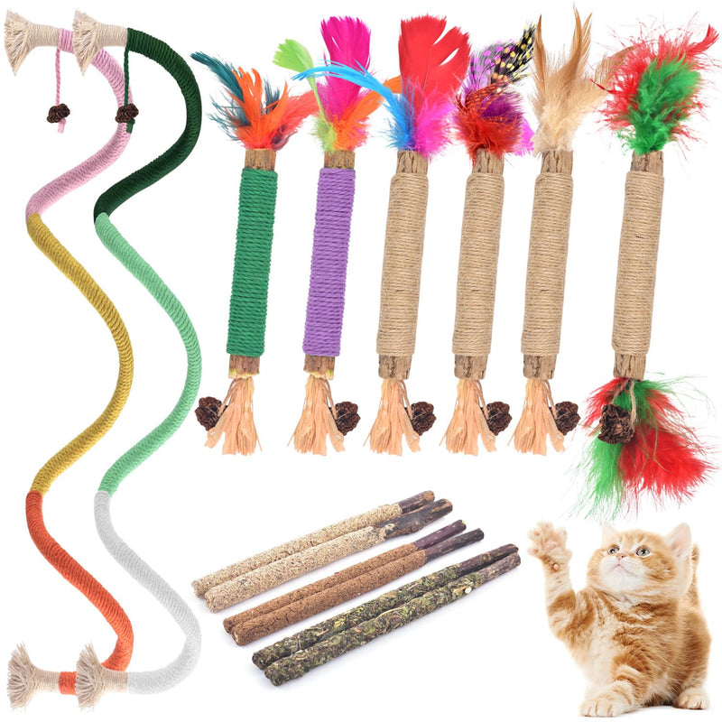 TINDTOP Cat Chew Toys, Silvervine Chew Sticks with 2 Pack Chew Ropes | for Kittens Teeth Cleaning, Increase Appetite, Aggressive Chewers Cat Dental Toy 14 Pack