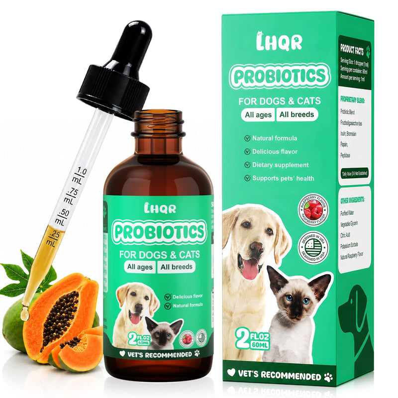 Liquid Probiotics for Dogs & Cats with Prebiotics & Digestive Enzymes - 3-in-1 Formula for Gut Digestive Health & Nutrient Absorption, Supplement Drops - 1.2 Billion CFU - 2 FL Oz