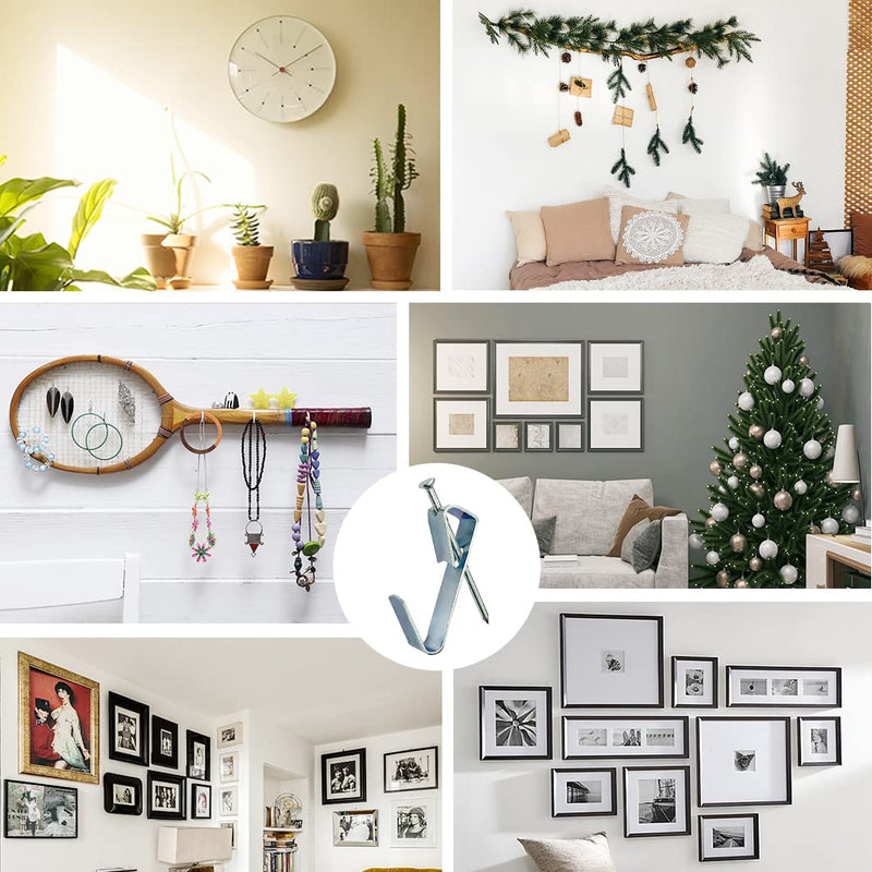 117Pcs Picture Hangers, 3 Size Picture Hooks Including 30/50/100lbs, Picture Hanging Kit, Professional Plaster Picture Hanging Kit for Wooden Wall or Drywall(50 Hangers+ 67 Nails) Silver30- 100lbs