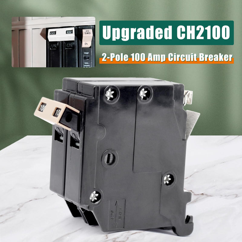 Upgrade 2100 2-Pole 100 Amp Circuit Breaker Replacement for Cutler Hammer Load Centers, Type 3/4 Inch Plug-On Molded Case Circuit Breaker, Thermal Magnetic Protection, 10 KAIC, 120/240V