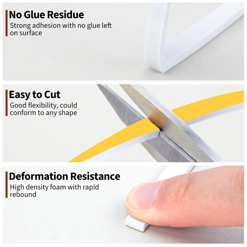 Yotache White Doors Windows Weather Stripping 3 Rolls 1/4 Inch Wide X 1/8 Inch Thick, Foam Insulation Sealing Gasket Tape for Doors, Sliding Door, Total 50 Feet Long (3 X 16.5 Ft Each) 1/4" W x 1/8" T