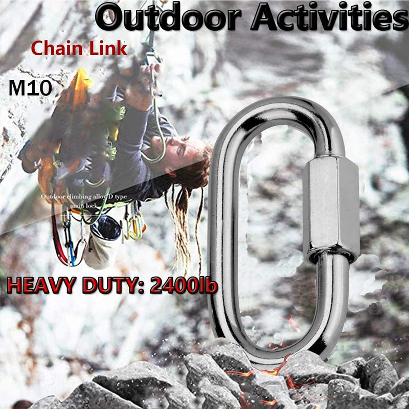 Quick Link, Lsqurel 304 Stainless Steel D Shape Locking Carabiner Heavy Duty Chain Link Keychain for Outdoor Fence Gate Swings Pet Dog M4 M6 M8 M10 M12 Capacity 200lb 600lb 1200lb 2400lb 3000lb M6 10Pack