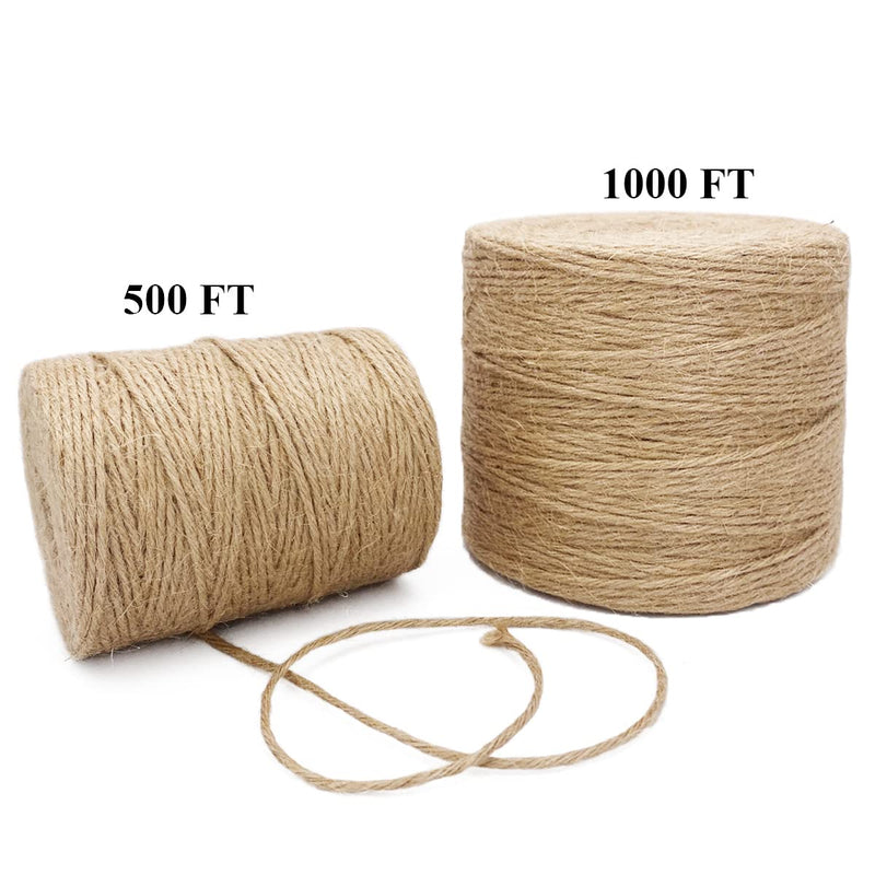 500FT Jute Twine Rope 3mm Natural Thick Garden Twine String Heavy Duty for Gardening Bundling Crafts Arts Gift Wrapping Packing Material Wedding Christmas Decoration Bulk 500.0 Feet