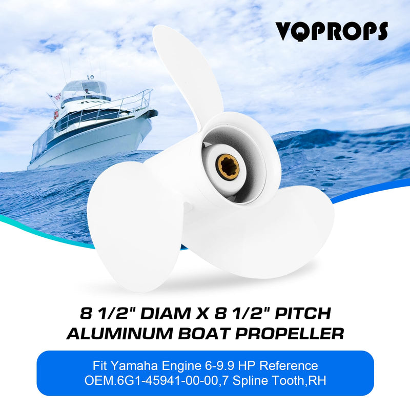 Aluminum 8 1/2 x 8 1/2 Outboard Boat Propeller fit Yamaha Engines 5-8HP,7 Spline Tooth 3 Blade,OEM Parts No.6G1-45941-00-00,RH 8 1/2 x8 1/2