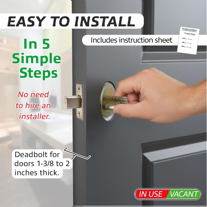 in-Use Vacant Commercial Bathroom Door Lock with Occupied Vacant Door Sign. Privacy Deadbolt with Occupancy Indicator. Privacy Indicator Bolt for Restroom, Meeting Room, Fitting Room- 1pc.