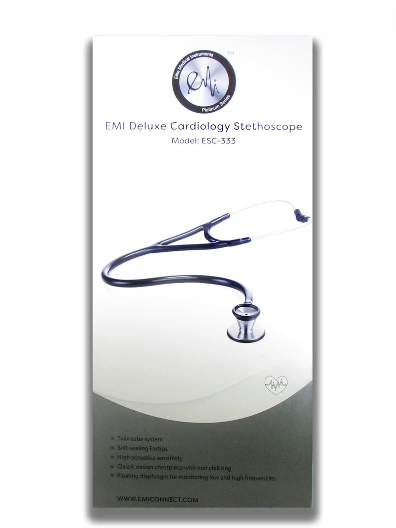 EMI Platinum Series Deluxe Black Cardiology Stethoscope - High Acoustic Sensitivity with Pressure-Sensitive Diaphragm ESC-333 - Perfect for Medical Professionals, Doctors, EMTs, Nurses, and Students