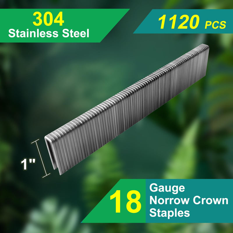 18 Gauge Norrow 1/4" Crown Staples 304 Stainless Steel 18 GA Staples for Pneumatic, Electric Stapler (1"-1120 pcs) 1"---1120 pcs