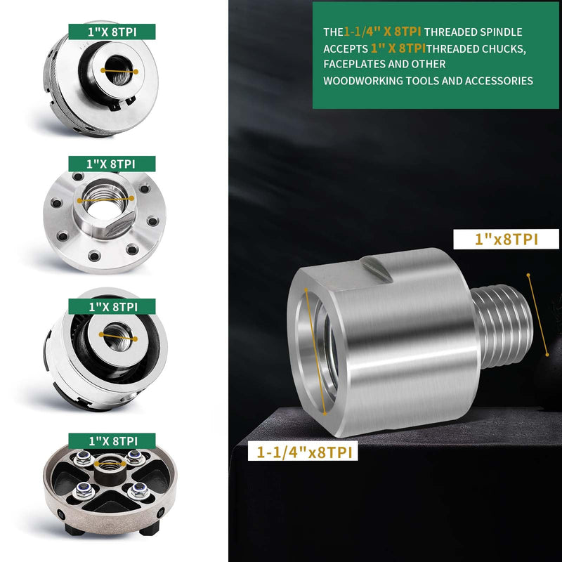 Lathe Spindle Adapter,Lathe Headstock Spindle Adapter,Converts 1-1/4" x 8TPI to 1" x 8TPI for Woodworking Lathe FT1-1/4-8-TO-MT1-8TPI