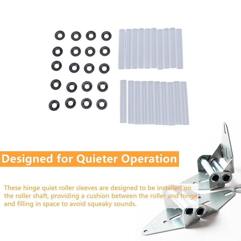 Garage Door Hinge Quiet Roller Sleeves, 20 Sets Garage Door Hinge Quiet Roller Sleeves 11mm ID 80mm Length Roller Shaft Nuts Bearing Gaskets for Cars RV Garage Doors