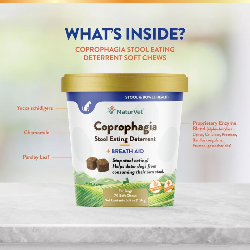 NaturVet – Coprophagia Stool Eating Deterrent Plus Breath Aid – Deters Dogs from Consuming Stool – Enhanced with Breath Freshener, Enzymes & Probiotics – 70 Soft Chews - PawsPlanet Australia