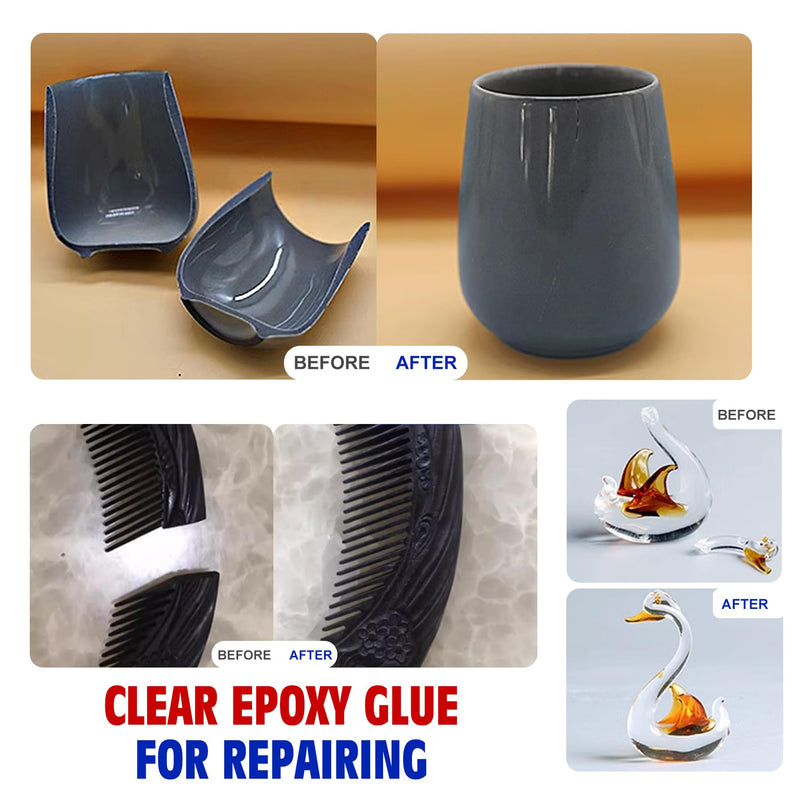 Epoxy Glue 3.4oz - 5 Minute Epoxy Adhesive for Fast Repair - Clear 2 Part Epoxy Glue for Plastic - 1:1 Ratio Super Glue, Fast Cure Repair Glue for Wood, Metal, Plastic, Glass, Ceramic, Fabric